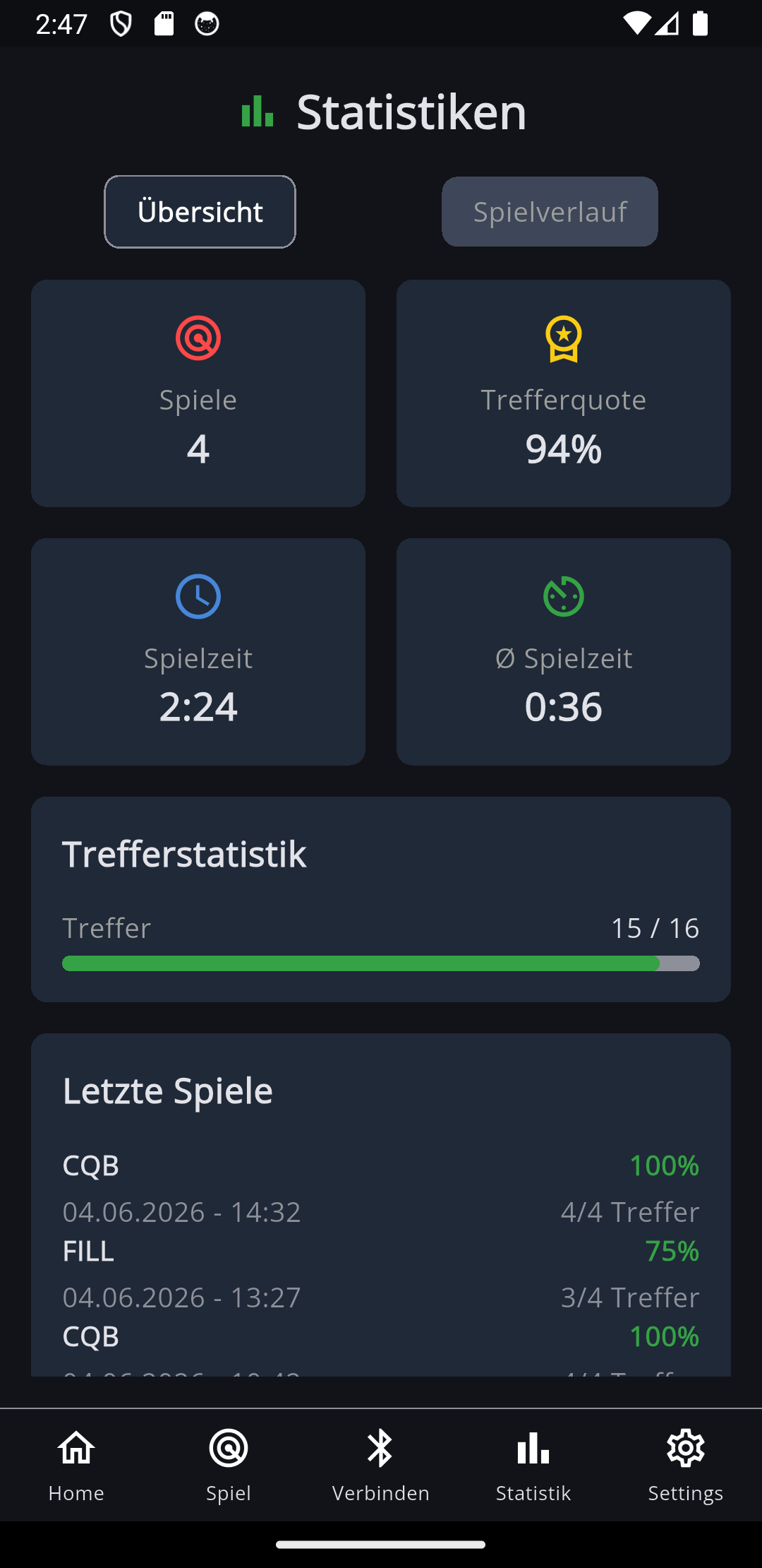 Statistiken-Bildschirm